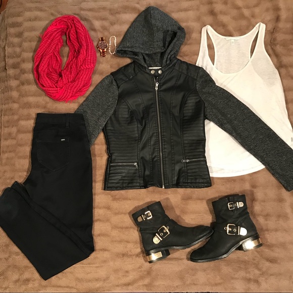Charlotte Russe Jackets & Blazers - Hooded Jacket - faux leather - sweatshirt jacket